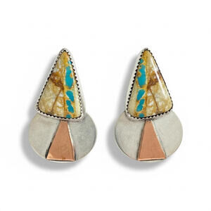 Royston Ribbon Turquoise Earrings by Jeremiah Smith  Mixed Metal Sterling Silver